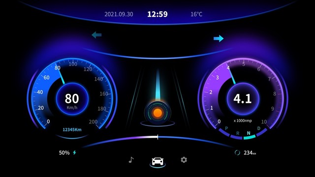 科技感汽车车载导航仪表盘UI