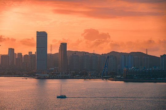 大连都市风光星海湾日落夕阳