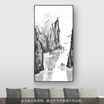 新中式手绘山水装饰画玄关装饰画