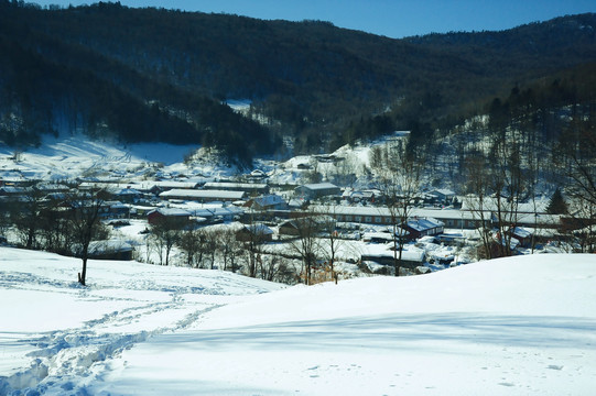 冬天雪乡积满厚雪的山村房屋