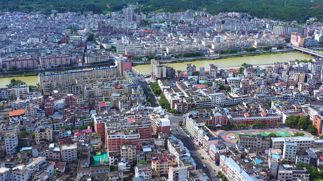 航拍江西遂川老城区街景风光