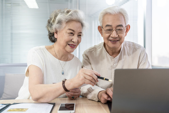 老年夫妇使用电脑