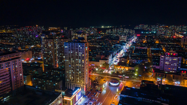 航拍大连市夜景