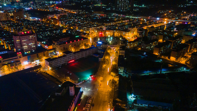 航拍大连市夜景