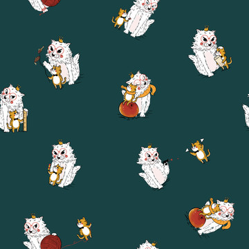 猫和老虎无缝拼接服装文创插画