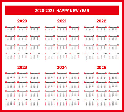 2020年至2025年日历
