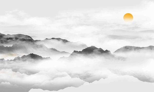 云雾山水画背景