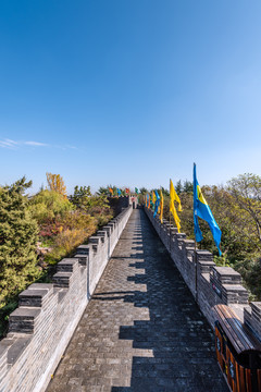 秋天中国扬州唐城遗址的唐式城墙