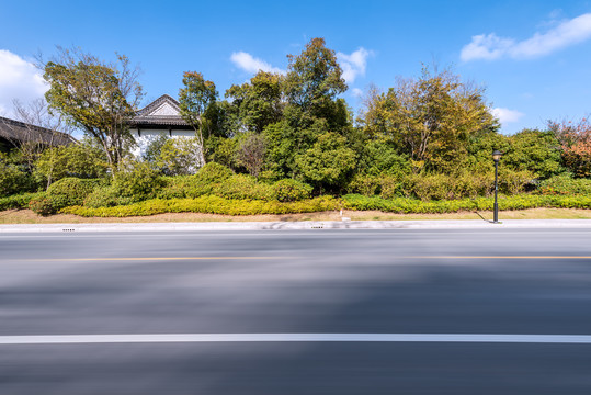 秋天中国扬州城市树林道路背景