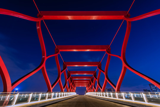 中国扬州运河三湾的剪影桥夜景