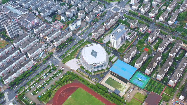 俯拍江西省吉安县县城体育中心