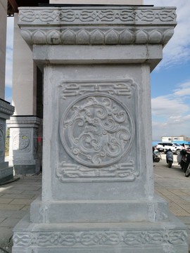 中式古建筑牌坊石材雕刻柱脚石