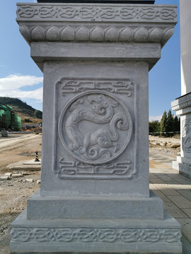 中式古建筑牌坊石材雕刻柱脚石