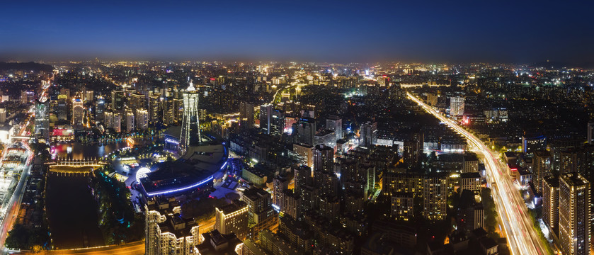 航拍杭州城市夜景