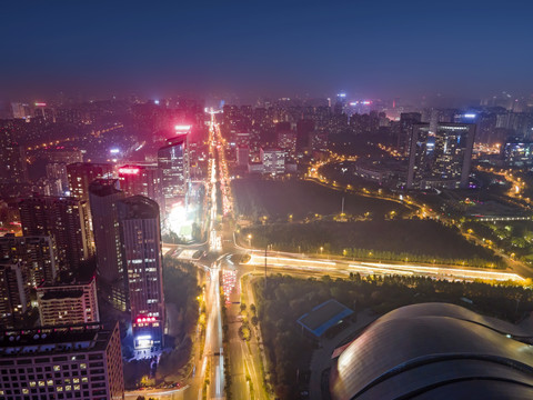 航拍安徽合肥城市风光夜景