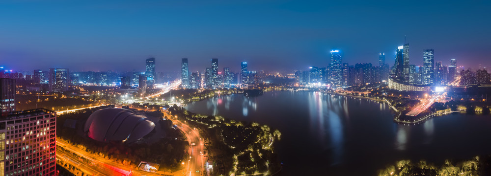 航拍安徽合肥城市全景大画幅夜景