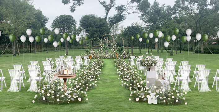 户外草坪白绿婚礼手绘效果图