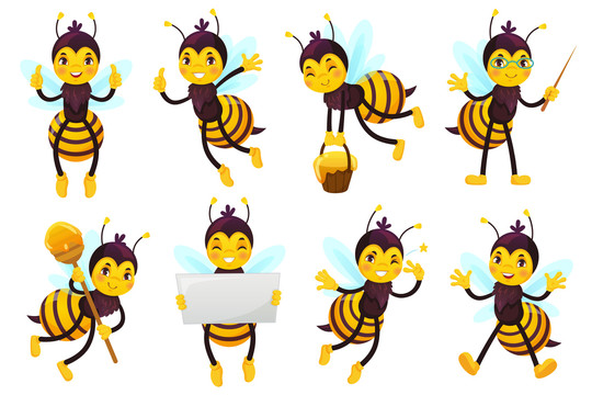 蜜蜂采蜜拟人卡通角色集合