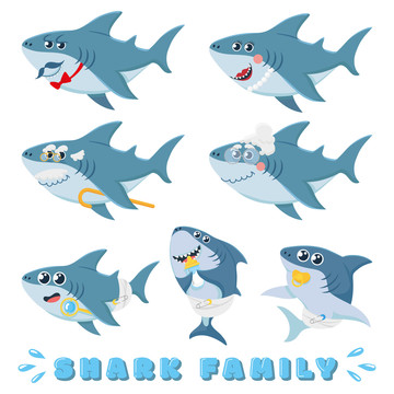 俏皮装扮鲨鱼家族图标