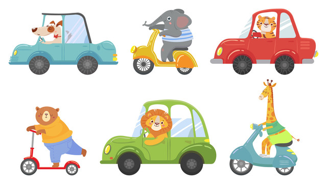 可爱动物驾驶插图