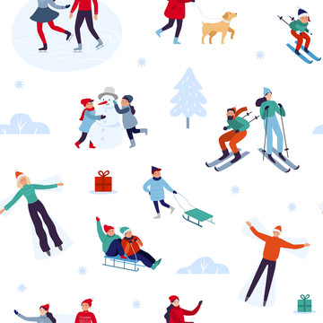 圣诞节堆雪人玩雪橇插图