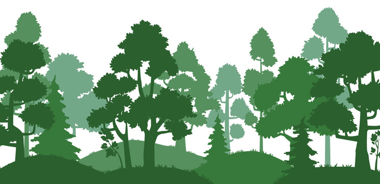 绿色树林剪影插图