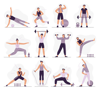灰紫色健身瑜伽人物图标