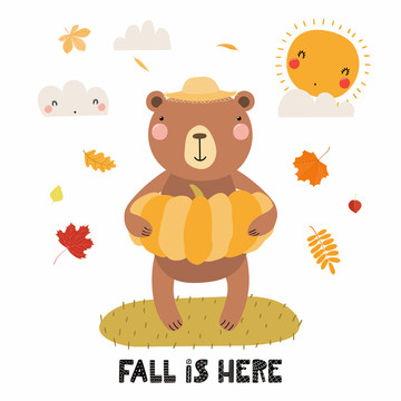 森林动物的温馨迎接秋天插图设计
