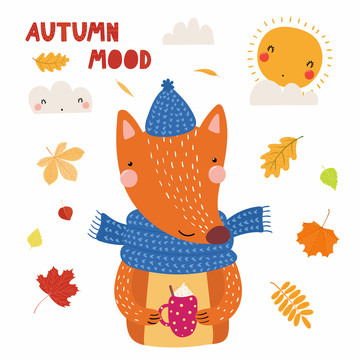 森林动物的温馨迎接秋天插图设计