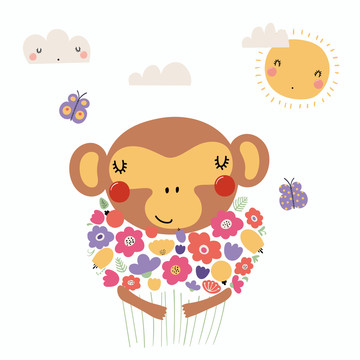 猴子喜欢鲜花插图