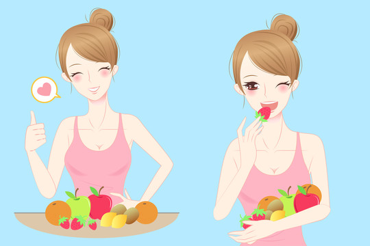 健康少女喜欢吃水果插图