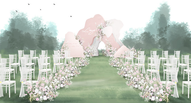白粉色垞寂风户外婚礼效果图