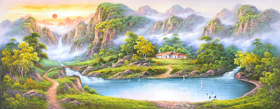新中式山水油画