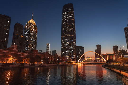 天津城市高楼大厦夜景