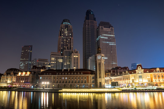 天津海河城市建筑夜景