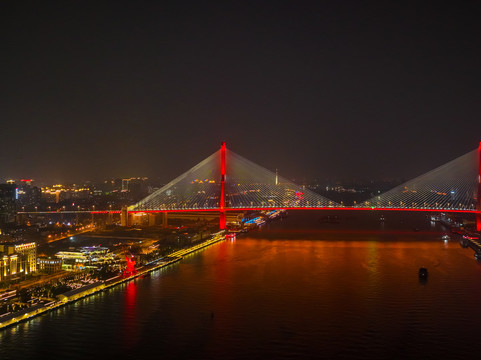 上海杨浦大桥夜景航拍