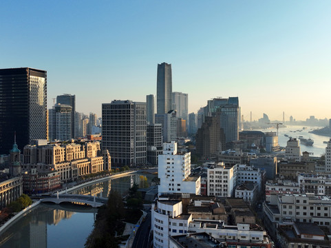 上海浦西清晨航拍