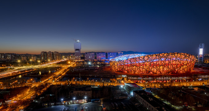 北京城市建筑国家体育场鸟巢夜景