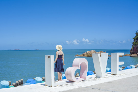 大海美女背影