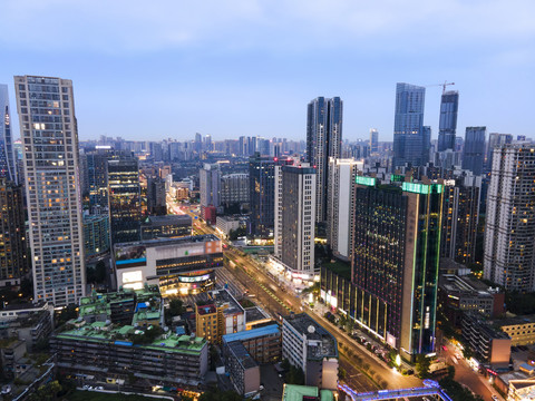 航拍成都老城区城市景观夜景