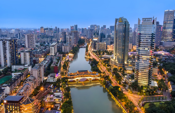 航拍成都建筑景观天际线夜景