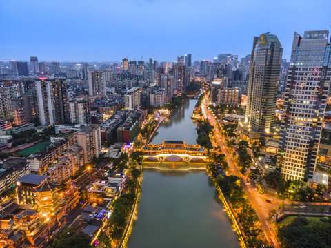 航拍成都市容市貌夜景