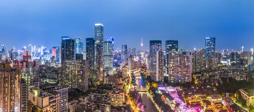 航拍四川成都市容市貌夜景大画幅