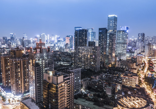 航拍成都城市夜景