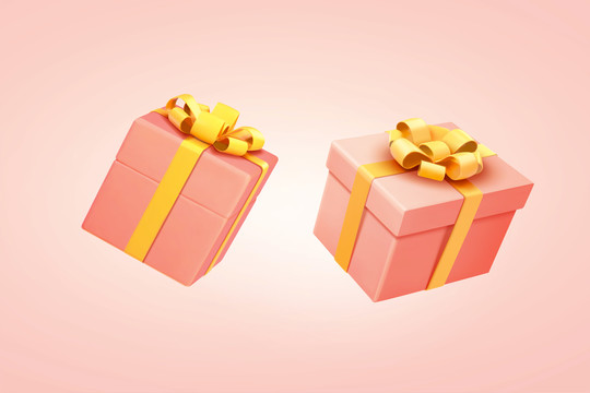 三维漂浮粉色可爱礼物盒集合