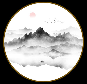 圆形山水画