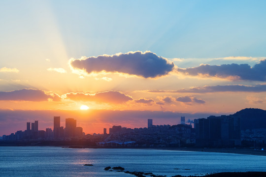 青岛海滨晚霞