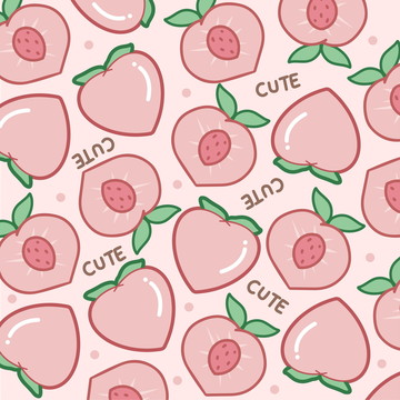 卡通手绘水蜜桃水果桃子印花图案