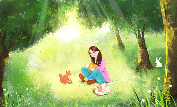 森林里看书