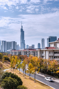 秋天中国南京CBD城市建筑风景